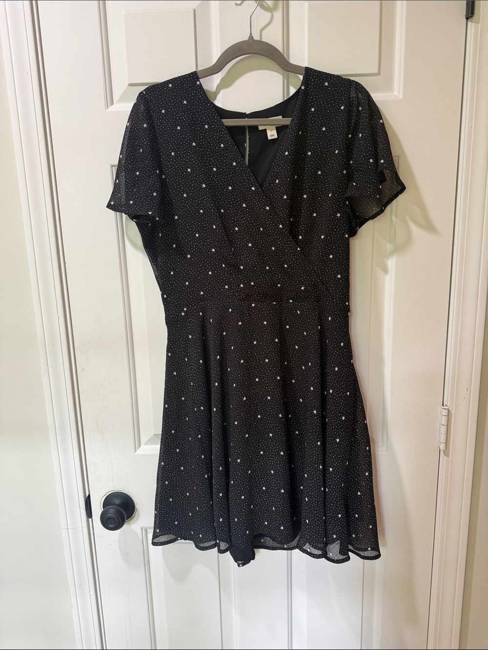 Maison Jules Black Mini Dress with White Polka Dots
